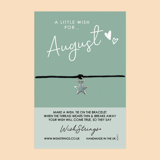 WishStrings ‘August’ Birth Month Wish Bracelet | Thoughtful Birthday Gift | Meaningful Keepsake for August Birthdays