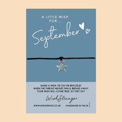 WishStrings ‘September’ Birth Month Wish Bracelet | Thoughtful Birthday Gift | Meaningful Keepsake for September Birthdays