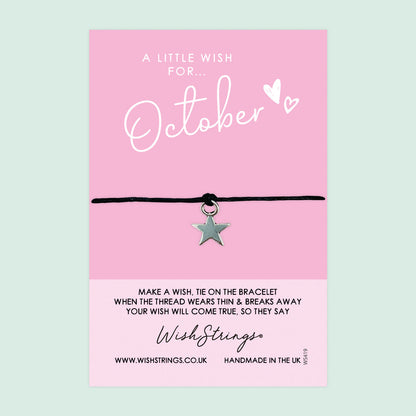 WishStrings ‘October’ Birth Month Wish Bracelet | Thoughtful Birthday Gift | Meaningful Keepsake for October Birthdays