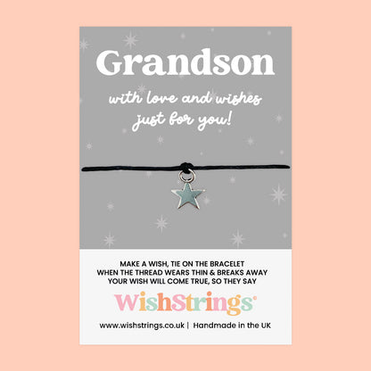 WishStrings ‘Grandson, With Love and Wishes’ Wish Bracelet | Thoughtful Gift from Grandparents | Meaningful Keepsake for Grandson