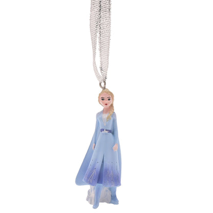 Elsa-inspired hanging ornament in light blue dress with silver glitter cord