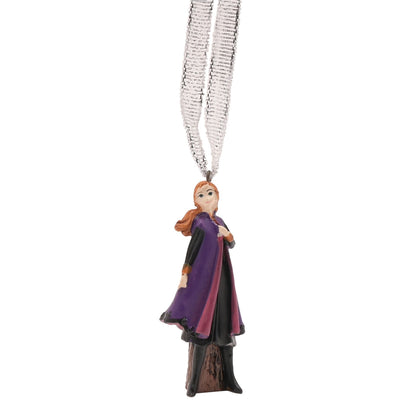 Anna-inspired hanging ornament in purple dress with silver glitter cord