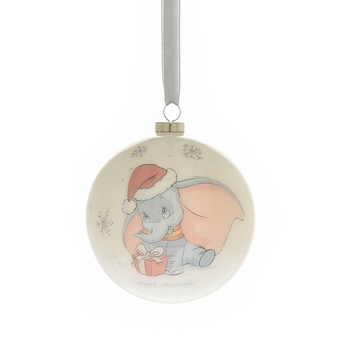 Round Christmas bauble featuring a cheerful rabbit cartoon, hanging from a ribbon