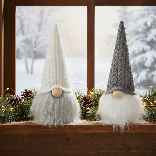 Pair Grey Knitted Hat Gonks
