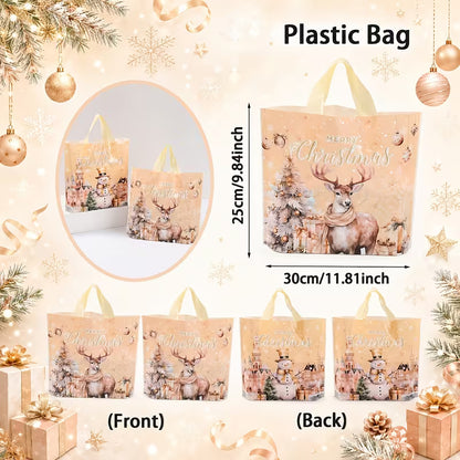 Christmas Gift  Printed Carrier Bag - Snowman & Elk Design
