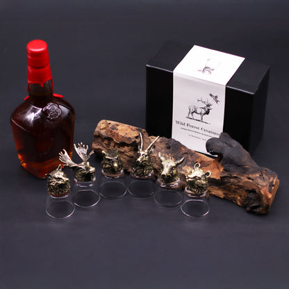Gift Set of 6 Shot Glasses (50ml) - Wild Forest Creatures - Antique Bronze
