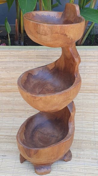 Teak Three Bowl Standing