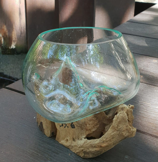 Molten Glass on Wooden Tree Root - Small Bowl