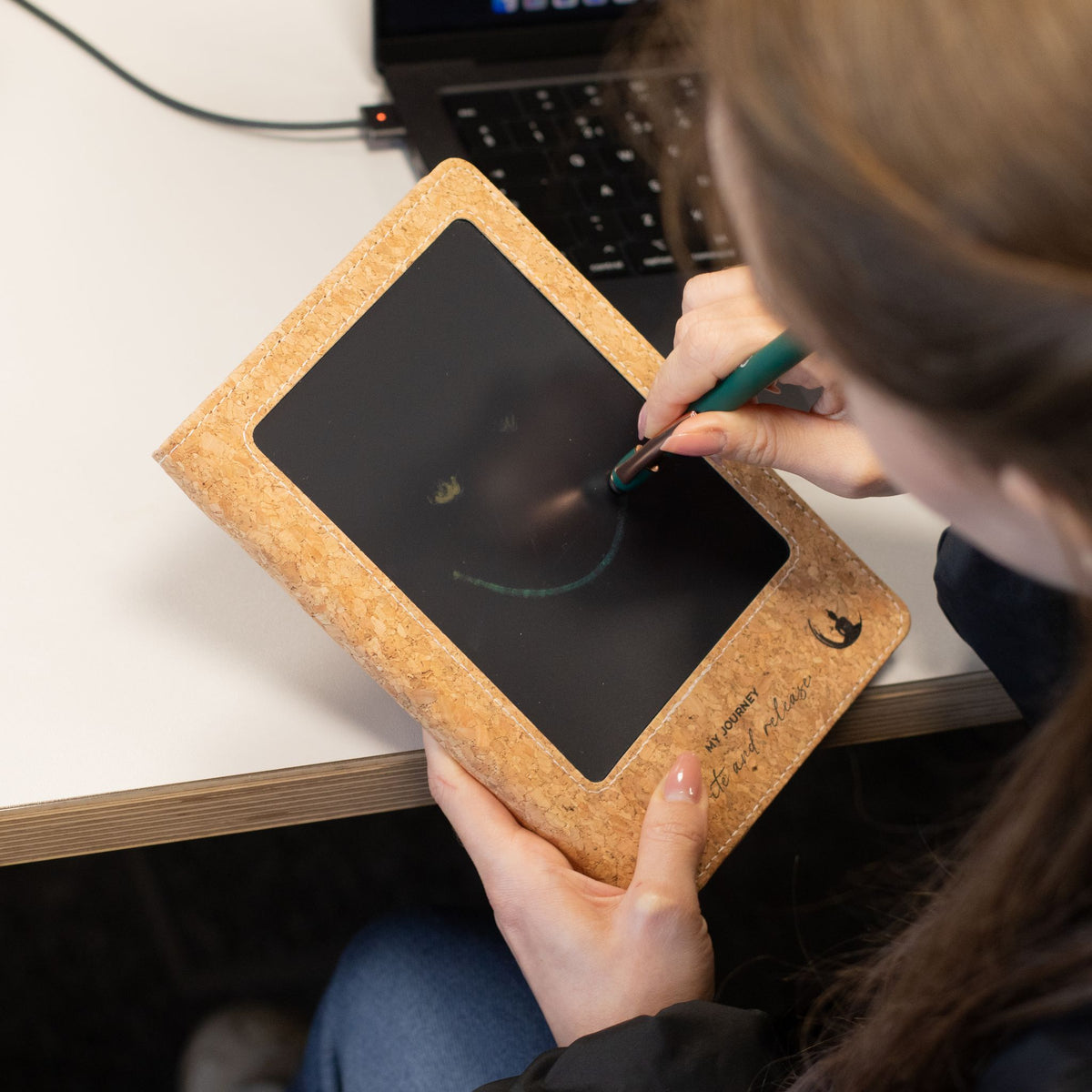 A5 Intention Note Book - LCD Wipe Screen - Green Leather Effect - 80 Leafs