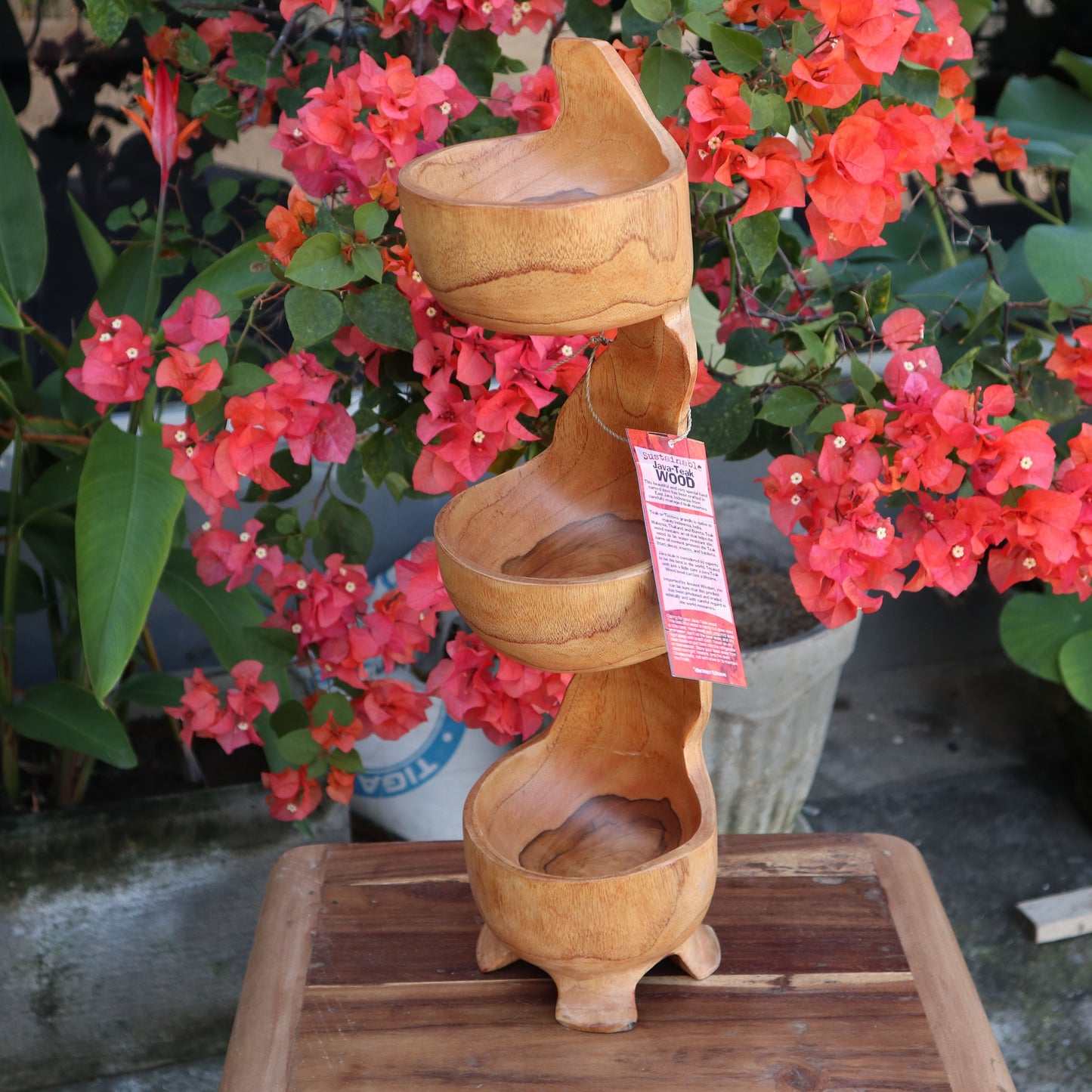 Teak Three Bowl Standing