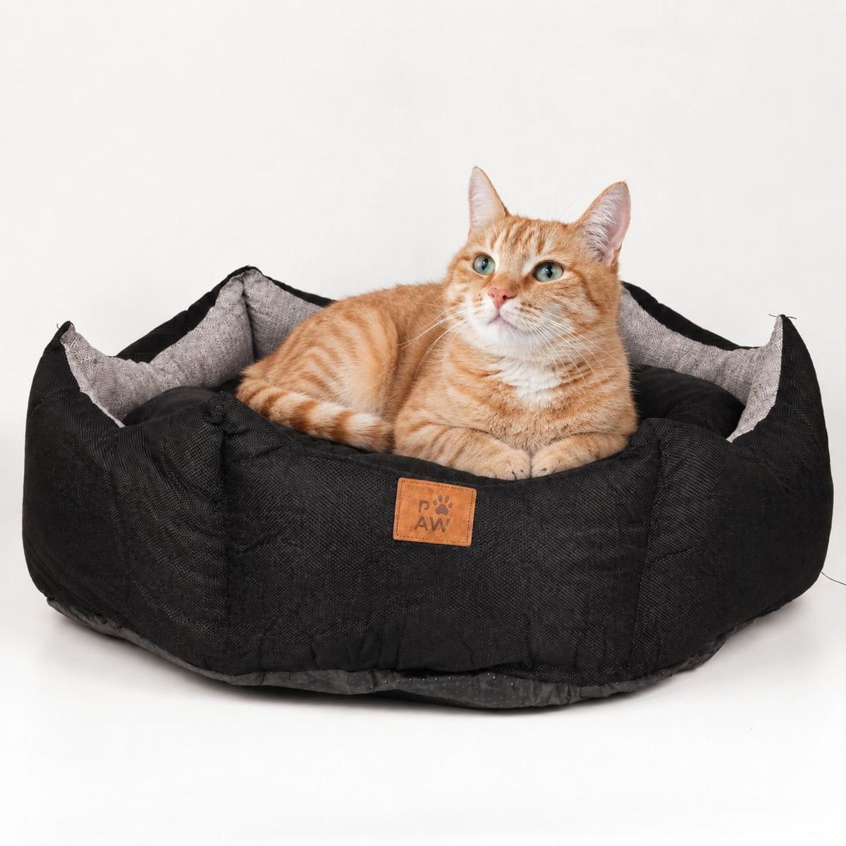 PAW Bed – Large Royal Crown – Black & Grey – 60 × 60 × 26cm