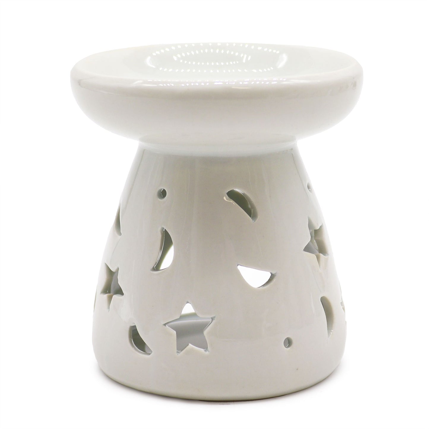 Large Classic White Oil Burner - Moon & Star