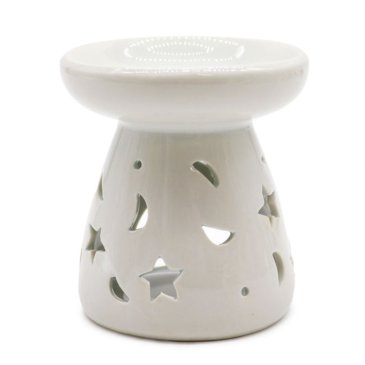 Large Classic White Oil Burner - Moon & Star