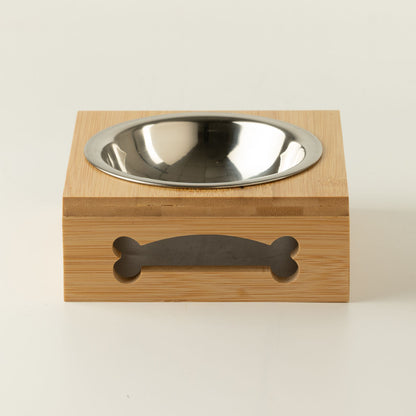 PAW Food Bowls - Single Stainless Steel (201) in Wooden Stand - 12cm