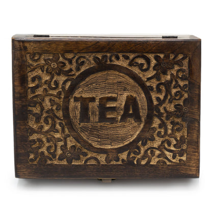 Carved Mango Wood Tea Box (Large)
