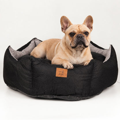 PAW Bed – Large Royal Crown – Black & Grey – 60 × 60 × 26cm