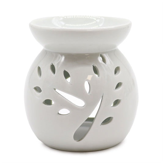 Large Classic White Oil Burner - Tree Cut-out