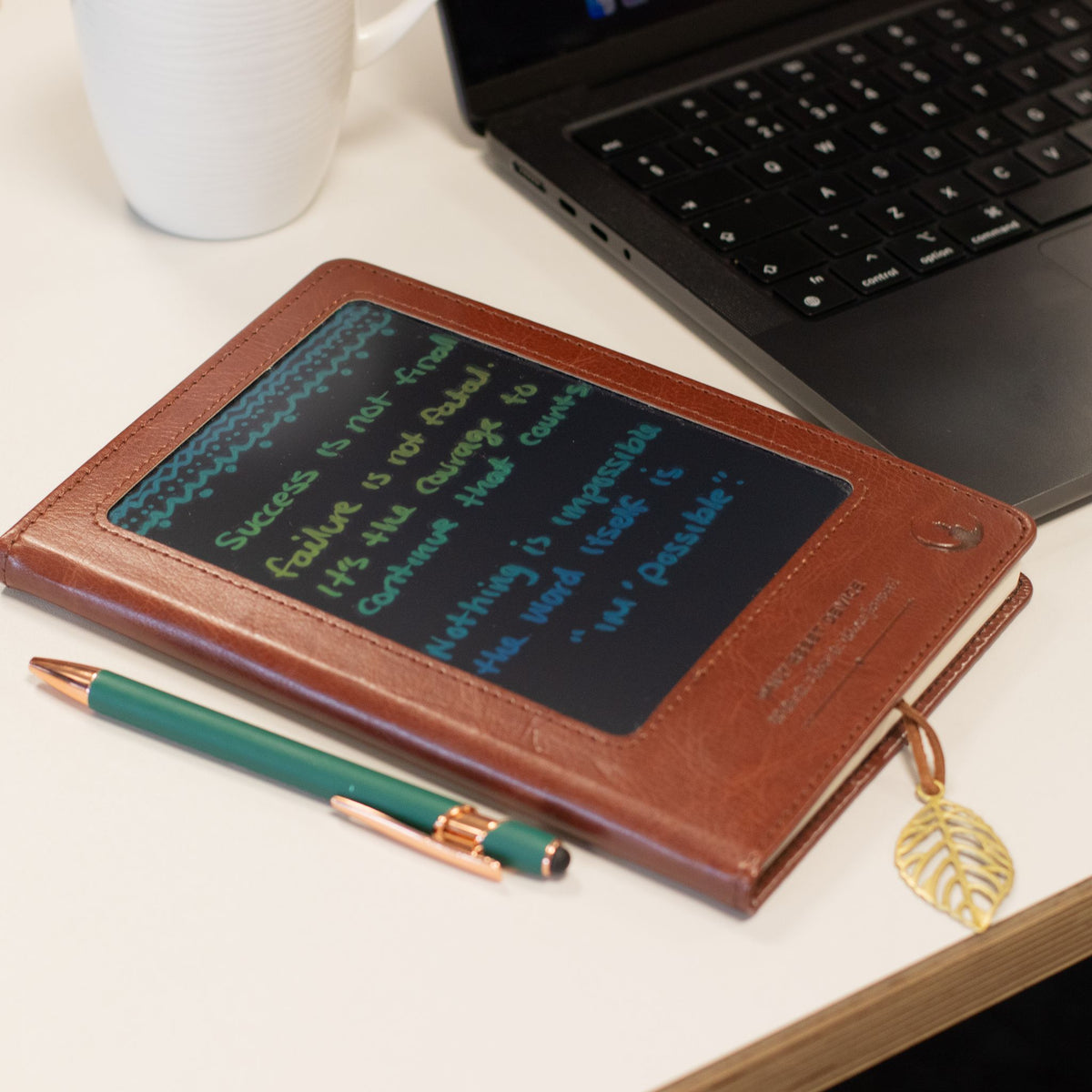 A5 Intention Note Book - LCD Wipe Screen - Cork Leather Effect - 80 Leafs