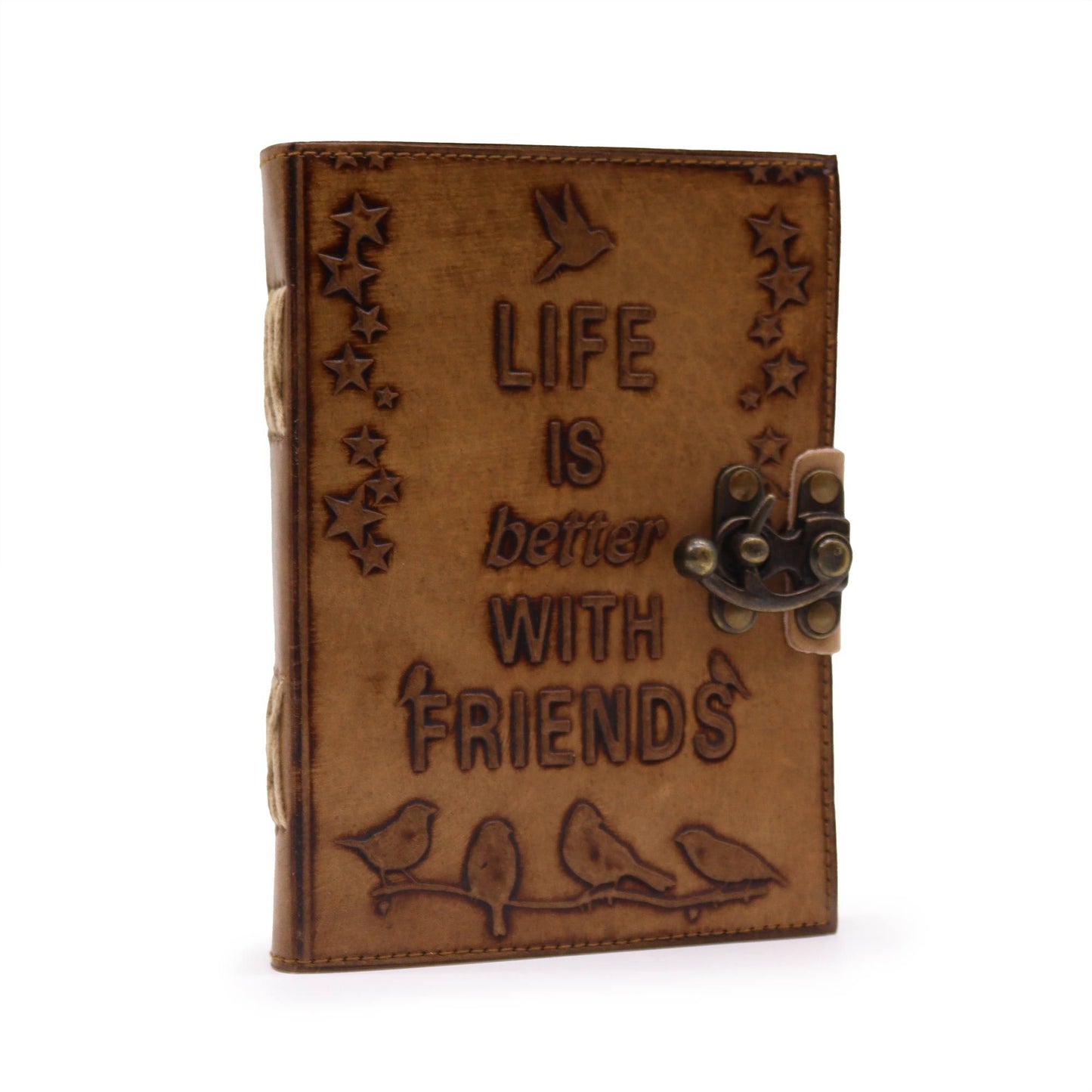 Leather Journal - Plain Paper -  Life is Better with Friends