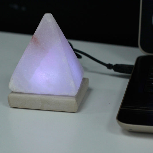 Quality USB Himalayan Salt Salt Lamp - 9 cm Pyramid - WHITE