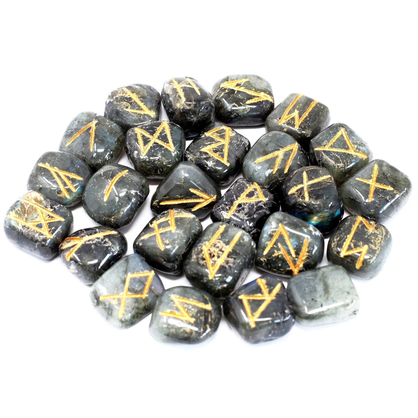 Rune Stone Set in Pouch - Labradorite