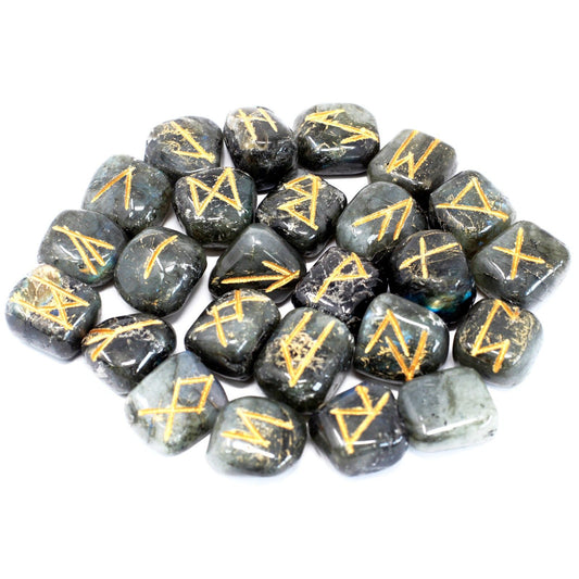 Rune Stone Set in Pouch - Labradorite