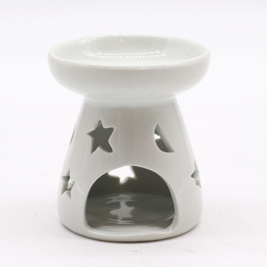Small Classic White Oil Burner - Moon & Star
