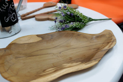Teak Leaf Shaped Bowl - approx 32cm