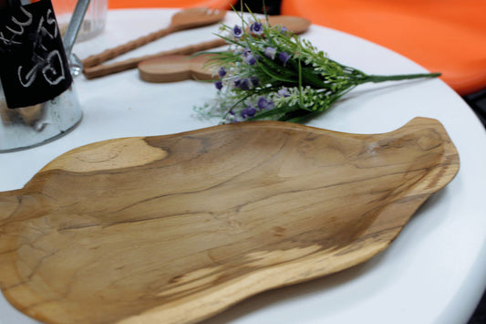 Teak Leaf Shaped Bowl - approx 32cm