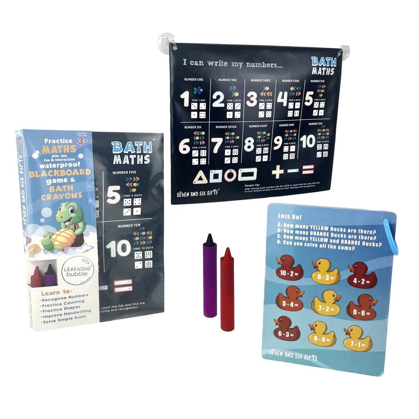 Bath Maths: Educational Bath Toys & Number Games - Bath Crayons and Learning Flashcards
