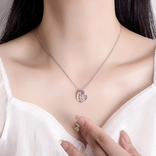 Love Couple Heart-shaped Necklace with Colorful Rhinestones ~ Valentine's Day Anniversary Gift