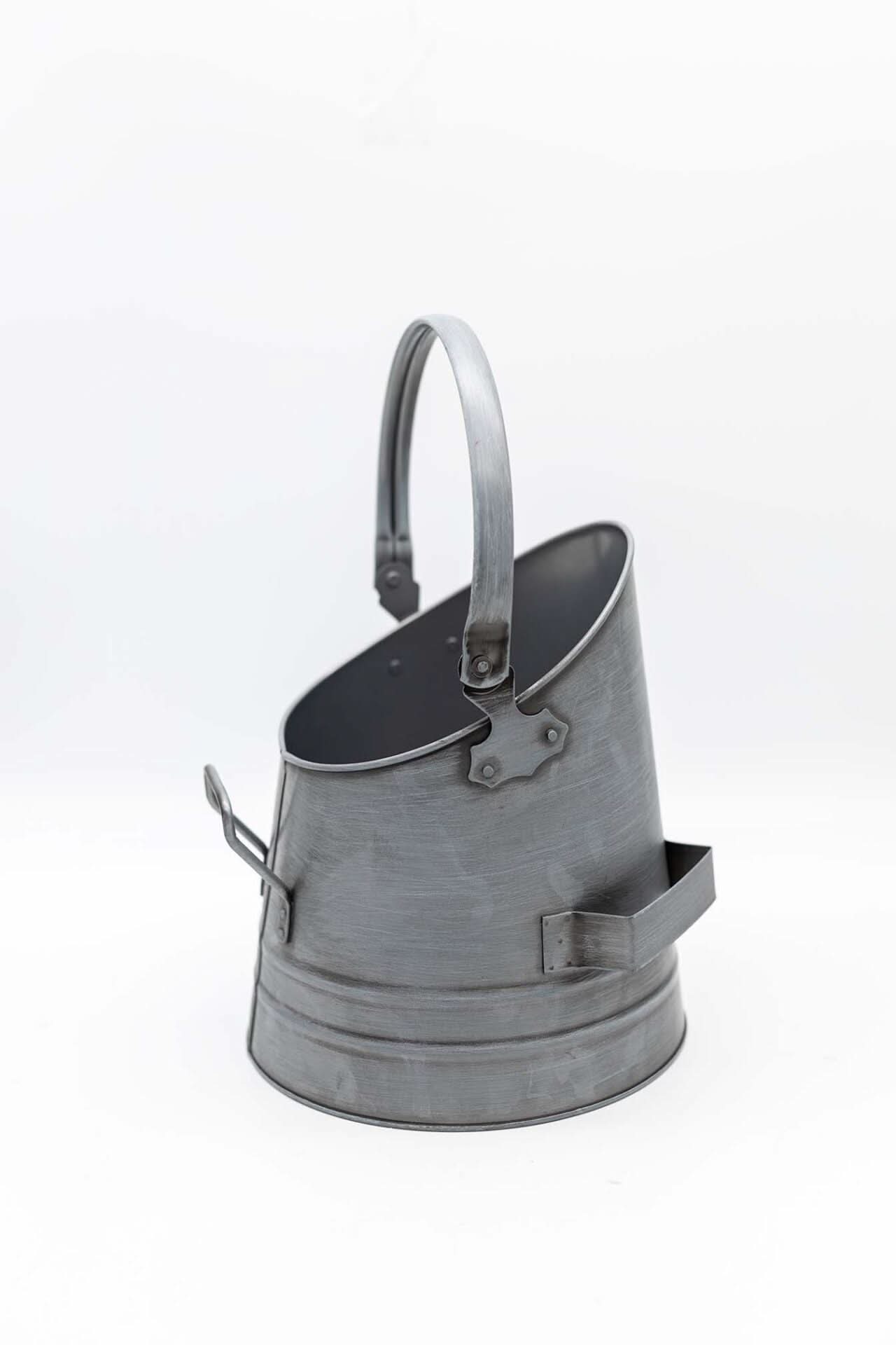 Silver Fireside Coal Bucket Shovel & Match Canister 3pc Set