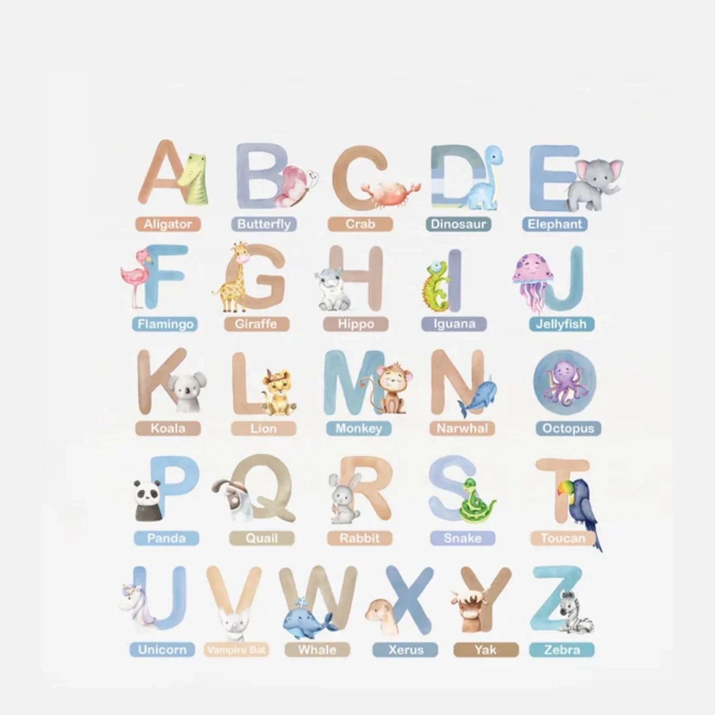 Live Vida Alphabet Nursery Wall Stickers with Animal Figures 26 pcs - Blue