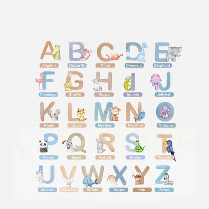 Live Vida Alphabet Nursery Wall Stickers with Animal Figures 26 pcs - Blue