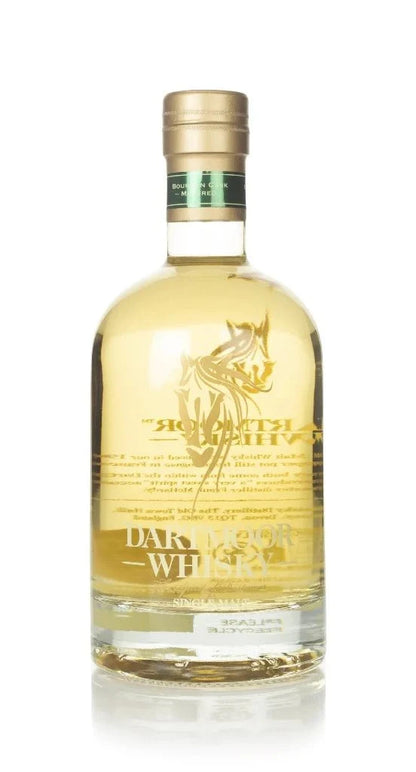 Bourbon cask matured whisky bottle with gold label and amber liquid
