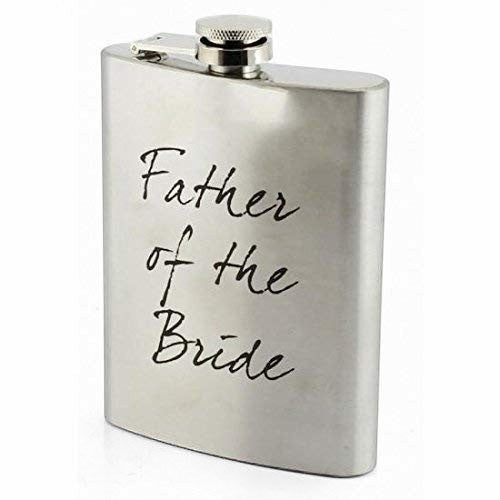 Diletto Gifts silver aluminium hip flask with Father of the Bride text, perfect for wedding day gifts.