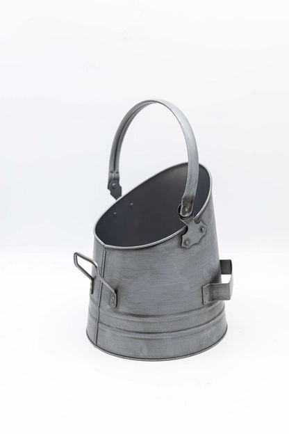 Silver Fireside Coal Bucket Shovel & Match Canister 3pc Set