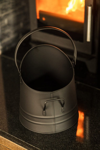 Fireside Coal Bucket and Match Cannister (Black)
