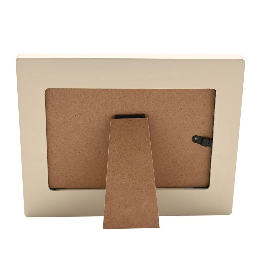 Photo frame back with cardboard backing and fold-out stand