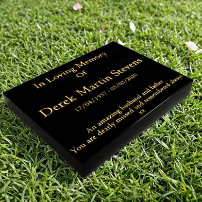 Granite Memorial Tablet – Polished Black Stone – Free Personalised Gold Engraving
