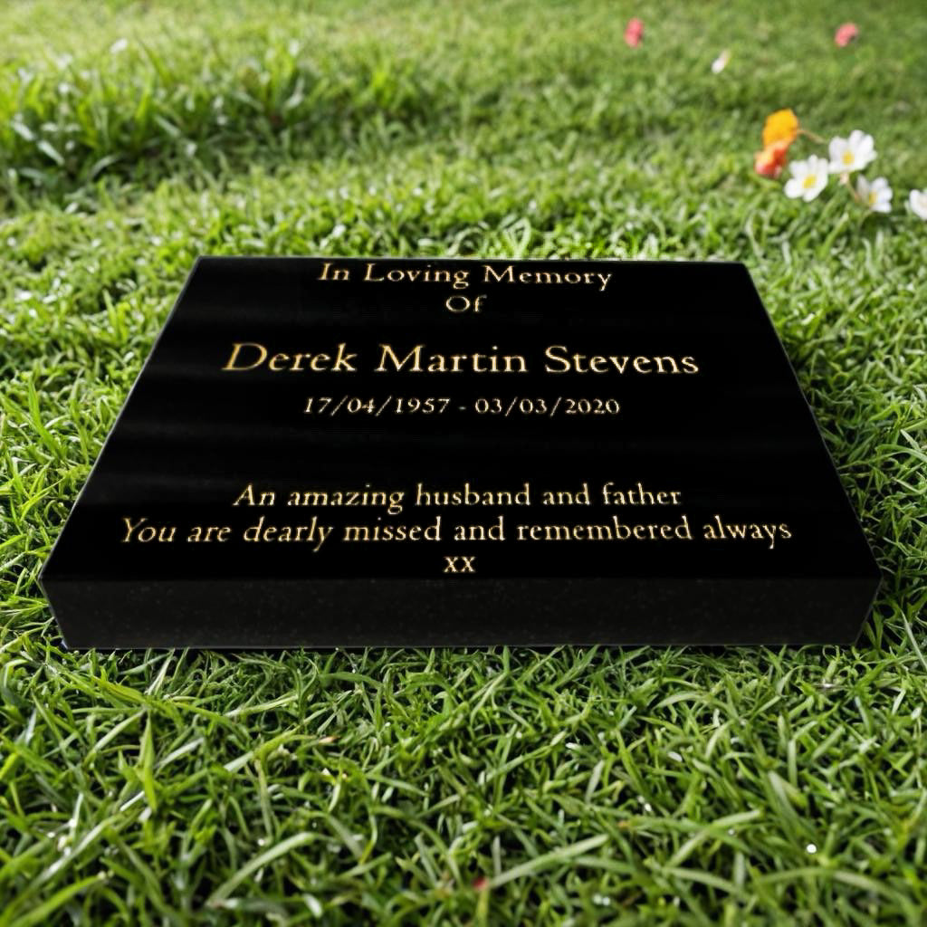Granite Memorial Tablet – Polished Black Stone – Free Personalised Gold Engraving