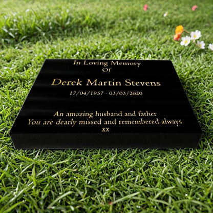 Granite Memorial Tablet – Polished Black Stone – Free Personalised Gold Engraving