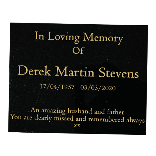 Granite Memorial Tablet – Polished Black Stone – Free Personalised Gold Engraving