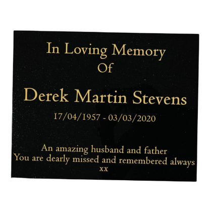 Granite Memorial Tablet – Polished Black Stone – Free Personalised Gold Engraving