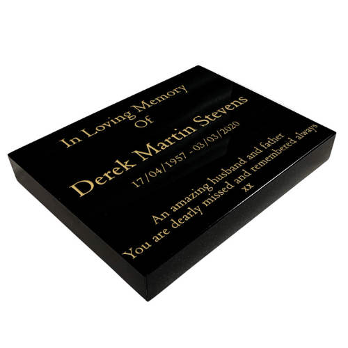 Granite Memorial Tablet – Polished Black Stone – Free Personalised Gold Engraving