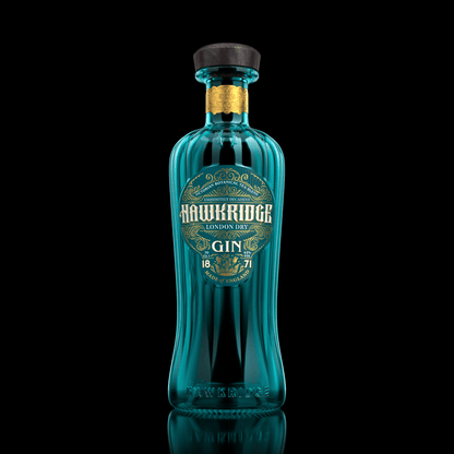 Teal Hawkridge London dry gin bottle with gold label details