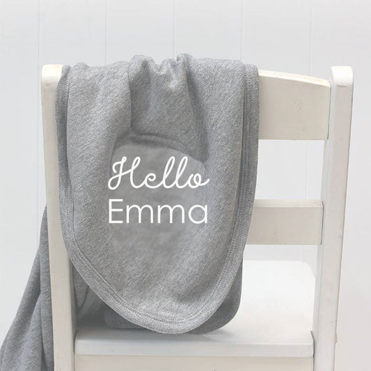 'Hello Baby' Grey Pram Blanket - Personalised