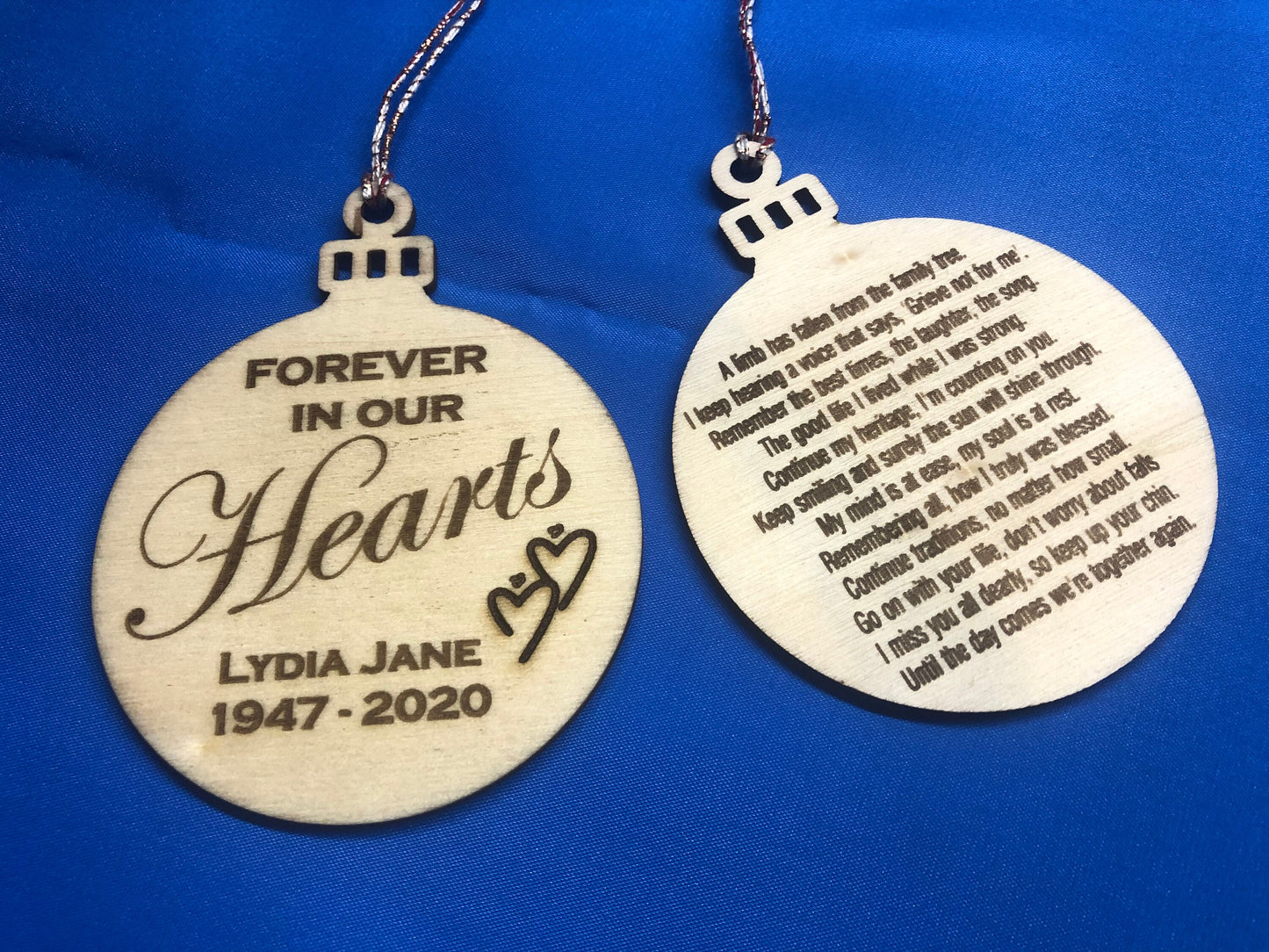 Forever in our Hearts Personalised Memorial Engraved Wooden Bauble Tree Decoration