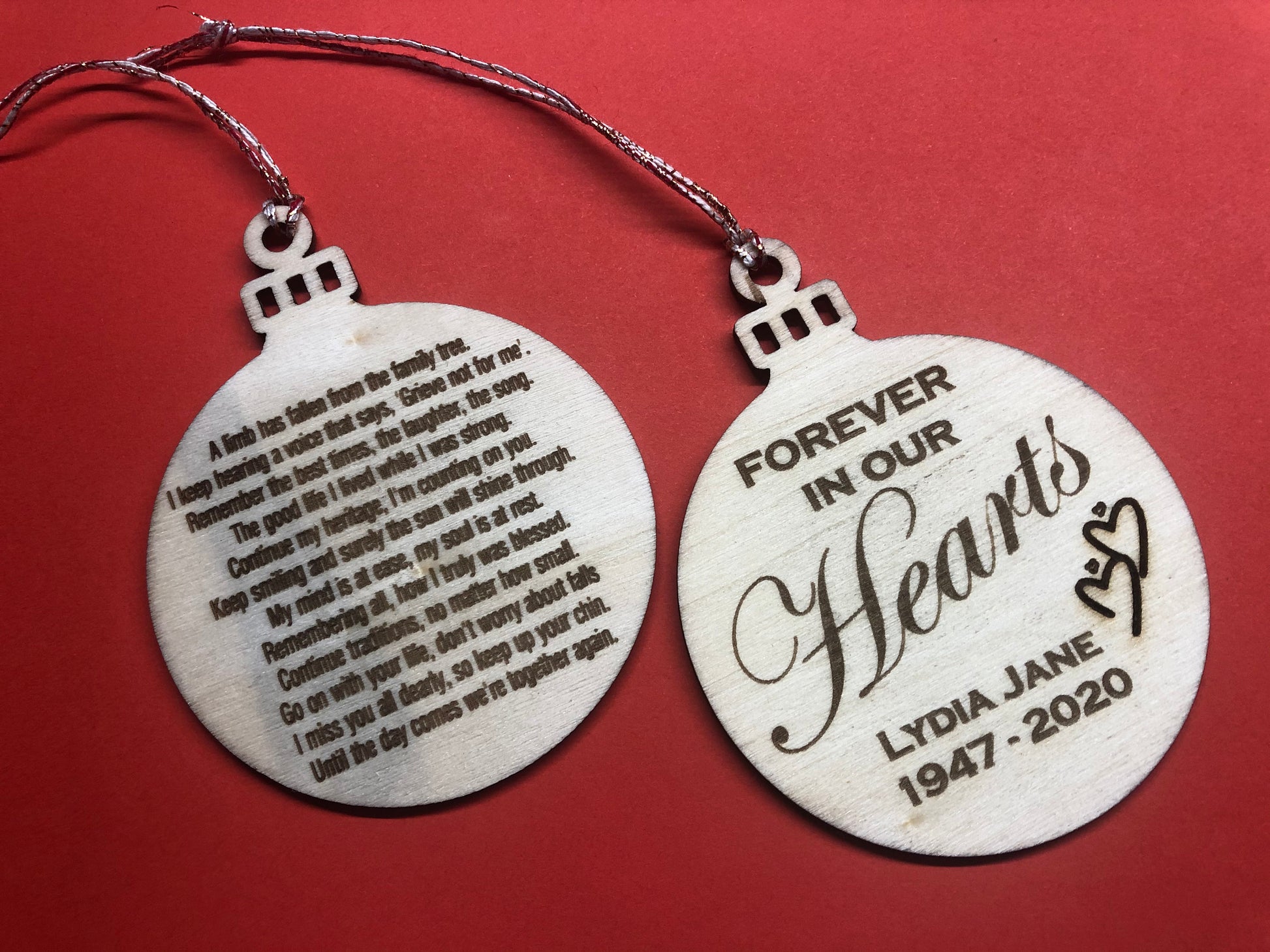 Forever in our Hearts Personalised Memorial Engraved Wooden Bauble Tree Decoration