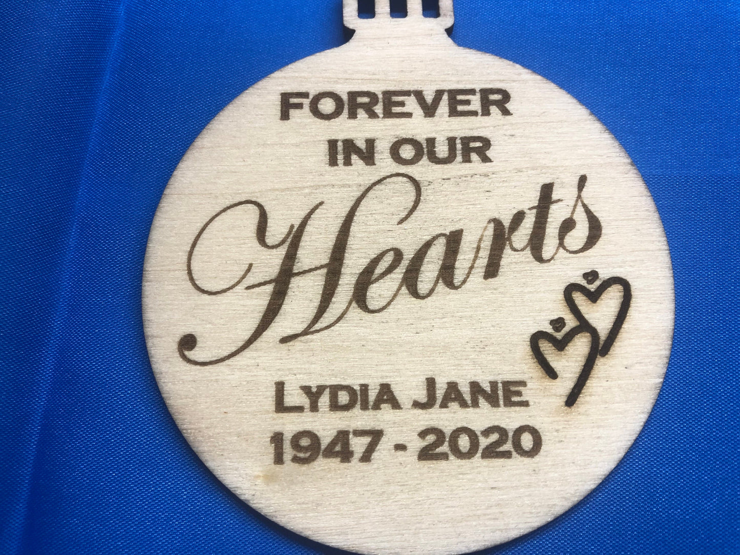 Forever in our Hearts Personalised Memorial Engraved Wooden Bauble Tree Decoration
